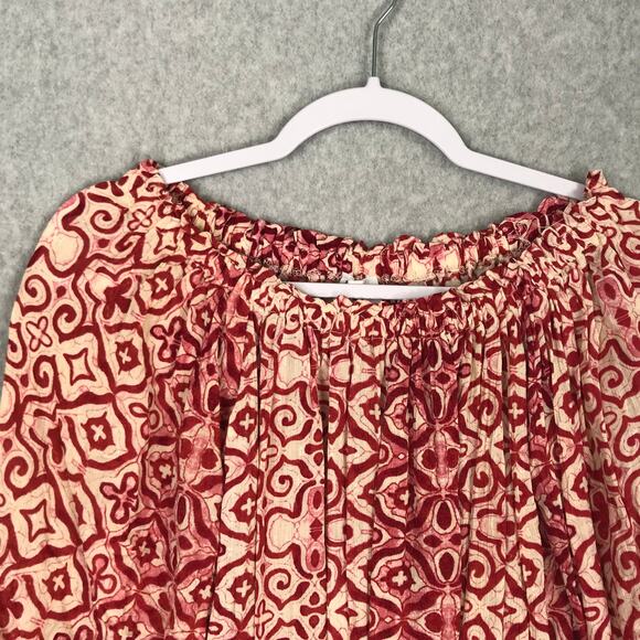 Nicole Miller Top Womens XS Red Blouse Puff Boho Rodeo Cottage Flowy Resort Twee - Picture 3 of 9